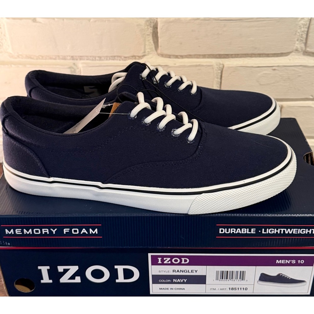 IZOD Rangley Mens Canvas Sneaker Navy Blue Memory Foam Lace Up Shoes •10• Preppy
